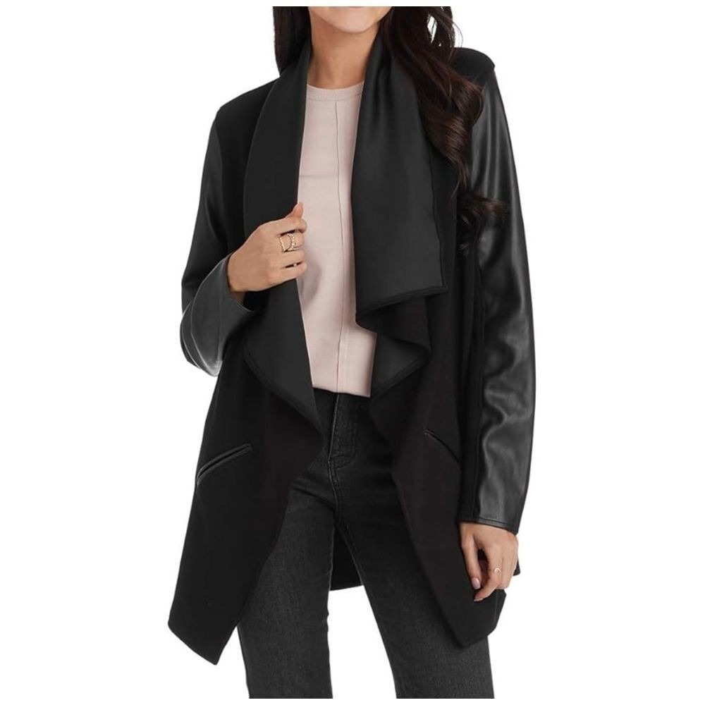MUDPIE Ash Open Front Draped Lapel Cardigan Sweater Black Women's Size Small